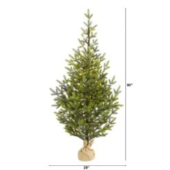 5 Ft. Pre-Lit Fraser Fir Natural Look Artificial Christmas Tree With 200 Clear LED Lights In A Burlap Base -Holiday Glow Store nearly natural pre lit christmas trees t1865 c3 1000
