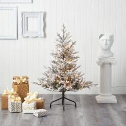 4 Ft. Pre-Lit Flocked Fraser Fir Artificial Christmas Tree With 300 Warm White Lights -Holiday Glow Store nearly natural pre lit christmas trees t1867 31 1000