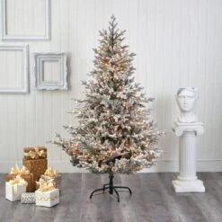 6 Ft. Pre-Lit Flocked Fraser Fir Artificial Christmas Tree With 500 Warm White Lights -Holiday Glow Store nearly natural pre lit christmas trees t1868 31 1000