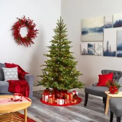 7 Ft. Pre-Lit North Carolina Spruce Artificial Christmas Tree With 450 Clear Lights -Holiday Glow Store nearly natural pre lit christmas trees t1887 44 1000