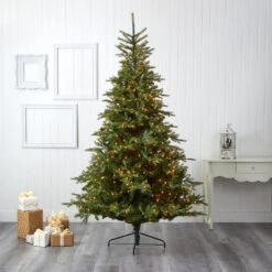 8 Ft. Pre-Lit North Carolina Spruce Artificial Christmas Tree With 650 Clear Lights -Holiday Glow Store nearly natural pre lit christmas trees t1888 31 1000