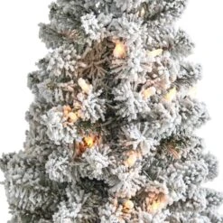 4 Ft. Flocked Pencil Artificial Christmas Tree With 100 Clear Lights And 216 Bendable Branches -Holiday Glow Store nearly natural pre lit christmas trees t1904 4f 1000