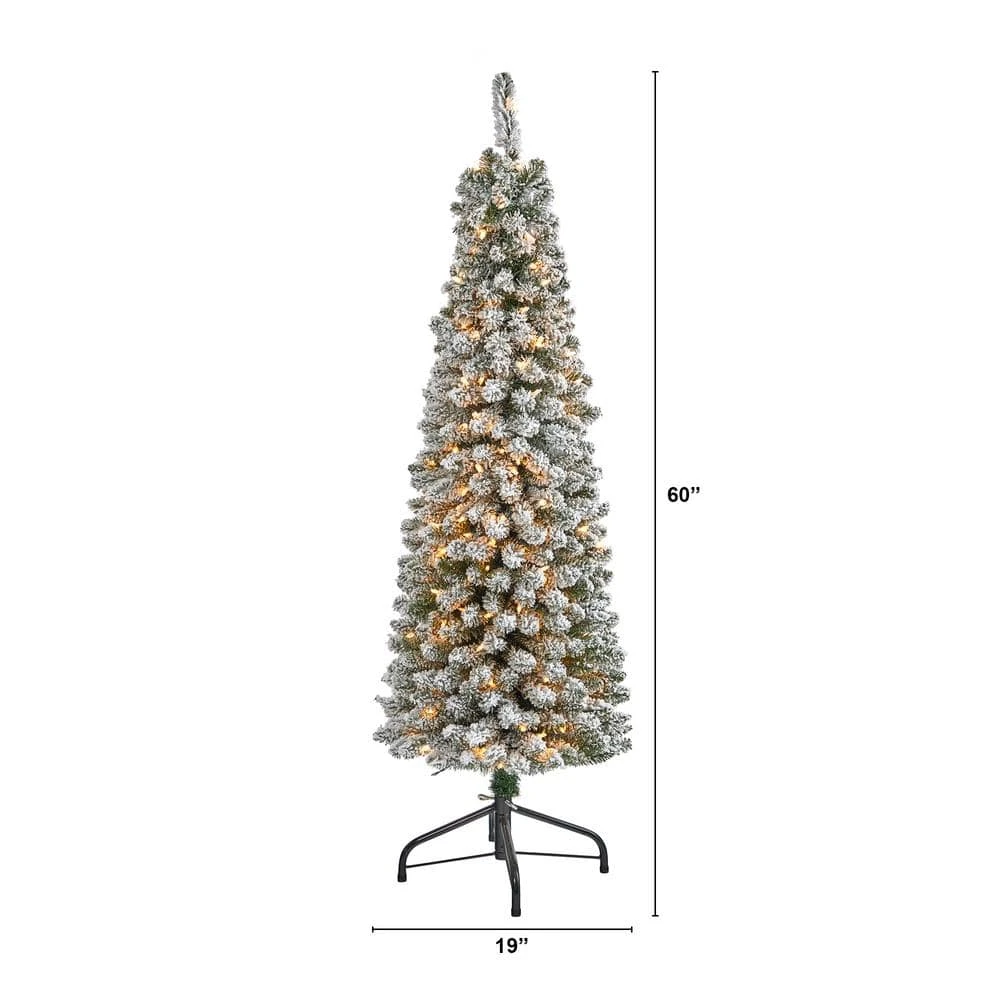 5 Ft. Flocked Pencil Artificial Christmas Tree With 200 Clear Lights And 318 Bendable Branches 4 5 Ft. Flocked Pencil Artificial Christmas Tree With 200 Clear Lights And 318 Bendable Branches - Image 2