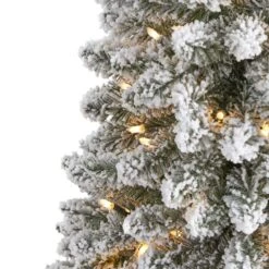 6 Ft. Pre-Lit Flocked Pencil Artificial Christmas Tree With 300 Clear Lights -Holiday Glow Store nearly natural pre lit christmas trees t1906 4f 1000