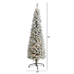 6 Ft. Pre-Lit Flocked Pencil Artificial Christmas Tree With 300 Clear Lights -Holiday Glow Store nearly natural pre lit christmas trees t1906 c3 1000
