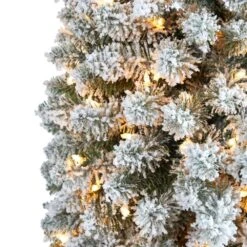 8 Ft. Flocked Pencil Artificial Christmas Tree With 500 Clear Lights And 646 Bendable Branches -Holiday Glow Store nearly natural pre lit christmas trees t1908 4f 1000