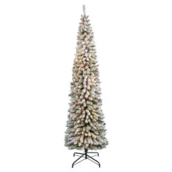 8 Ft. Flocked Pencil Artificial Christmas Tree With 500 Clear Lights And 646 Bendable Branches