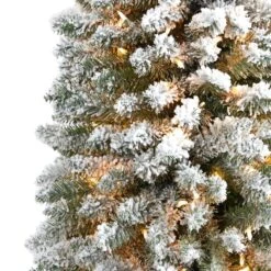 9 Ft. Flocked Pencil Artificial Christmas Tree With 600 Clear Lights And 896 Bendable Branches -Holiday Glow Store nearly natural pre lit christmas trees t1909 4f 1000