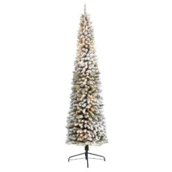 9 Ft. Flocked Pencil Artificial Christmas Tree With 600 Clear Lights And 896 Bendable Branches