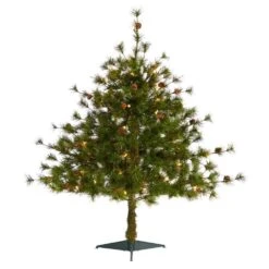 3 Ft. Colorado Mountain Pine Artificial Christmas Tree With 50 Clear Lights, 171 Bendable Branches And Pine Cones