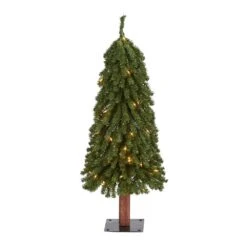 3 Ft. Pre-Lit Grand Alpine Artificial Christmas Tree With 50 Clear Lights On A Natural Trunk