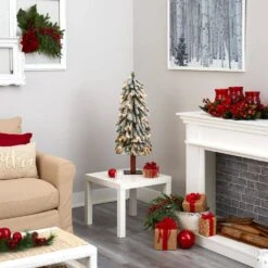 3 Ft. Flocked Grand Alpine Artificial Christmas Tree With 50 Clear Lights And 193 Bendable Branches On Natural Trunk -Holiday Glow Store nearly natural pre lit christmas trees t1950 44 1000