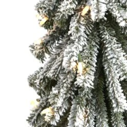 3 Ft. Flocked Grand Alpine Artificial Christmas Tree With 50 Clear Lights And 193 Bendable Branches On Natural Trunk -Holiday Glow Store nearly natural pre lit christmas trees t1950 4f 1000