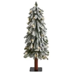 3 Ft. Flocked Grand Alpine Artificial Christmas Tree With 50 Clear Lights And 193 Bendable Branches On Natural Trunk