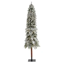 8 Ft. Flocked Grand Alpine Artificial Christmas Tree With 500 Clear Lights And 1051 Bendable Branches On Natural Trunk