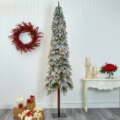 9 Ft. Flocked Grand Alpine Artificial Christmas Tree With 600 Clear Lights And 1183 Bendable Branches On Natural Trunk -Holiday Glow Store nearly natural pre lit christmas trees t1956 31 1000