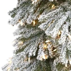 9 Ft. Flocked Grand Alpine Artificial Christmas Tree With 600 Clear Lights And 1183 Bendable Branches On Natural Trunk -Holiday Glow Store nearly natural pre lit christmas trees t1956 4f 1000