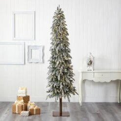 7.5 Ft. Green Pre-Lit LED Flocked Washington Alpine Artificial Christmas Tree With 350 White Warm Lights -Holiday Glow Store nearly natural pre lit christmas trees t1962 31 1000