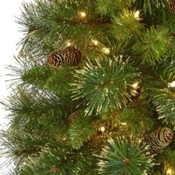 5 Ft. Pre-Lit Golden Tip Washington Pine Artificial Christmas Tree With 150 Clear Lights And Pine Cones 11 5 Ft. Pre-Lit Golden Tip Washington Pine Artificial Christmas Tree With 150 Clear Lights And Pine Cones -Holiday Glow Store nearly natural pre lit christmas trees t1971 4f 1000