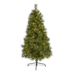 5 Ft. Pre-Lit Golden Tip Washington Pine Artificial Christmas Tree With 150 Clear Lights And Pine Cones