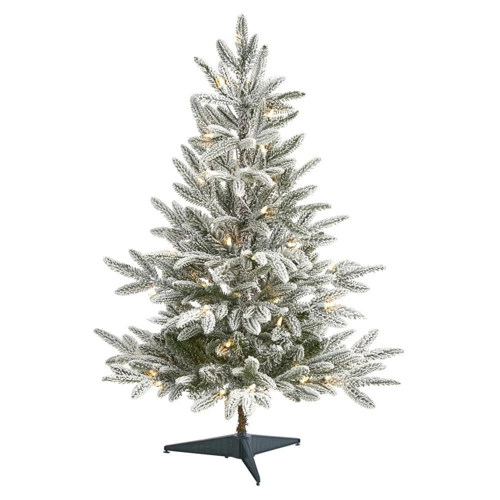 3 Ft. Pre-Lit Flocked Manchester Spruce Artificial Christmas Tree With 50 Clear Lights 3 3 Ft. Pre-Lit Flocked Manchester Spruce Artificial Christmas Tree With 50 Clear Lights