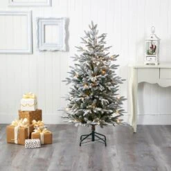 4.5 Ft. Pre-Lit Flocked Manchester Spruce Artificial Christmas Tree With 100 Clear Lights -Holiday Glow Store nearly natural pre lit christmas trees t1974 31 1000