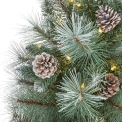 4 Ft. Pre-Lit Frosted Tip British Columbia Mountain Pine Artificial Christmas Tree With 100 Clear Lights, Pine Cones -Holiday Glow Store nearly natural pre lit christmas trees t1984 4f 1000