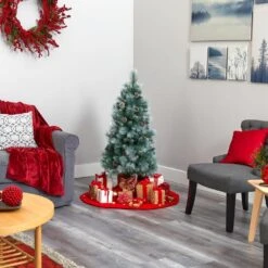 4 Ft. Pre-Lit Frosted Tip British Columbia Mountain Pine Artificial Christmas Tree With 100 Clear Lights, Pine Cones -Holiday Glow Store nearly natural pre lit christmas trees t1984 fa 1000