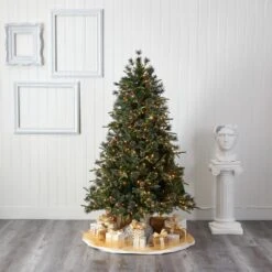 6 Ft. Pre-Lit Snowed Tipped Clermont Mixed Pine Artificial Christmas Tree With 250 Clear LED Lights, Pine Cones -Holiday Glow Store nearly natural pre lit christmas trees t1998 31 1000