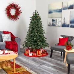 6 Ft. Pre-Lit Snowed Tipped Clermont Mixed Pine Artificial Christmas Tree With 250 Clear LED Lights, Pine Cones -Holiday Glow Store nearly natural pre lit christmas trees t1998 fa 1000