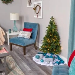 4 Ft. Green Pre-Lit LED Grand Teton Spruce Flat Back Artificial Christmas Tree With 90 Clear Lights -Holiday Glow Store nearly natural pre lit christmas trees t1999 66 1000