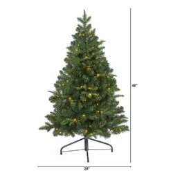 4 Ft. Green Pre-Lit LED Grand Teton Spruce Flat Back Artificial Christmas Tree With 90 Clear Lights -Holiday Glow Store nearly natural pre lit christmas trees t1999 c3 1000