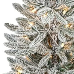 3.5 Ft. Flocked Pre-Lit Manchester Spruce Artificial Christmas Tree With 50-Lights And 133 Bendable Branches In Planter -Holiday Glow Store nearly natural pre lit christmas trees t2252 1f 1000
