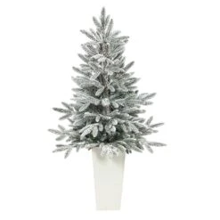 3.5 Ft. Flocked Pre-Lit Manchester Spruce Artificial Christmas Tree With 50-Lights And 133 Bendable Branches In Planter -Holiday Glow Store nearly natural pre lit christmas trees t2252 4f 1000