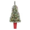 4 Ft. Frosted Pre-Lit LED Swiss Pine Artificial Christmas Tree With 100 Clear Lights And Berries In Red Planter -Holiday Glow Store nearly natural pre lit christmas trees t2256 64 1000