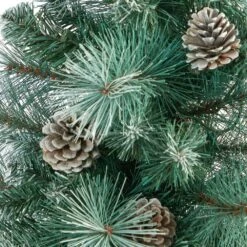 4 Ft. Frosted Pre-Lit Pine Artificial Christmas Tree With 100 Clear Lights, Pine Cones And 228 Bendable Branches Planter -Holiday Glow Store nearly natural pre lit christmas trees t2259 44 1000