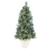 4 Ft. Frosted Pre-Lit Pine Artificial Christmas Tree With 100 Clear Lights, Pine Cones And 228 Bendable Branches Planter -Holiday Glow Store nearly natural pre lit christmas trees t2259 64 1000