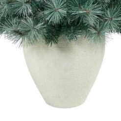 4 Ft. Frosted Pre-Lit Pine Artificial Christmas Tree With 100 Clear Lights, Pine Cones And 228 Bendable Branches Planter -Holiday Glow Store nearly natural pre lit christmas trees t2259 fa 1000