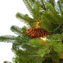 3.5 Ft. Yukon Mountain Fir Artificial Christmas Tree With 50 Clear Lights And Pine Cones In Red Planter -Holiday Glow Store nearly natural pre lit christmas trees t2290 1f 1000
