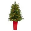 3.5 Ft. Yukon Mountain Fir Artificial Christmas Tree With 50 Clear Lights And Pine Cones In Red Planter 1 3.5 Ft. Yukon Mountain Fir Artificial Christmas Tree With 50 Clear Lights And Pine Cones In Red Planter -Holiday Glow Store nearly natural pre lit christmas trees t2290 64 1000
