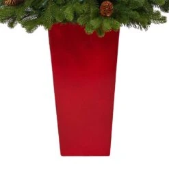 3.5 Ft. Yukon Mountain Fir Artificial Christmas Tree With 50 Clear Lights And Pine Cones In Red Planter -Holiday Glow Store nearly natural pre lit christmas trees t2290 fa 1000