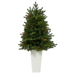3.5 Ft. Yukon Mountain Fir Artificial Christmas Tree With 50 Clear Lights And Pine Cones In White Planter 10 3.5 Ft. Yukon Mountain Fir Artificial Christmas Tree With 50 Clear Lights And Pine Cones In White Planter -Holiday Glow Store nearly natural pre lit christmas trees t2291 4f 1000