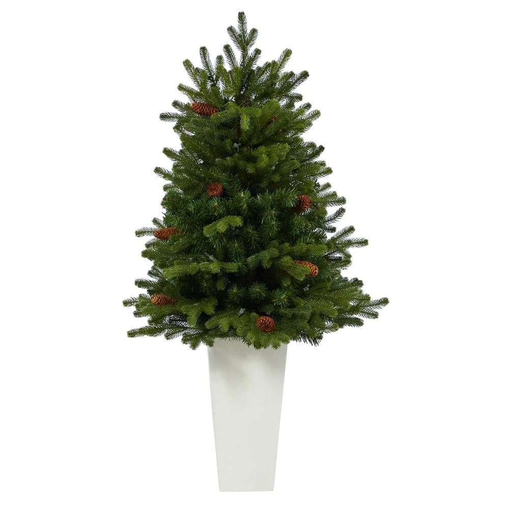3.5 Ft. Yukon Mountain Fir Artificial Christmas Tree With 50 Clear Lights And Pine Cones In White Planter 5 3.5 Ft. Yukon Mountain Fir Artificial Christmas Tree With 50 Clear Lights And Pine Cones In White Planter - Image 3
