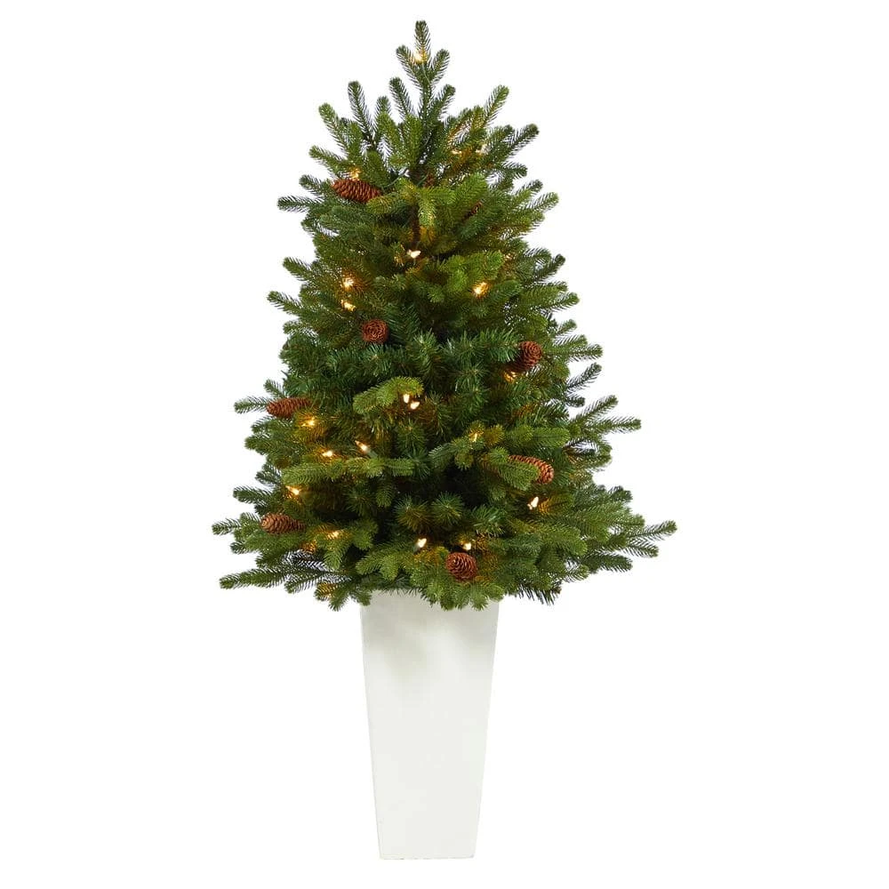 3.5 Ft. Yukon Mountain Fir Artificial Christmas Tree With 50 Clear Lights And Pine Cones In White Planter 3 3.5 Ft. Yukon Mountain Fir Artificial Christmas Tree With 50 Clear Lights And Pine Cones In White Planter