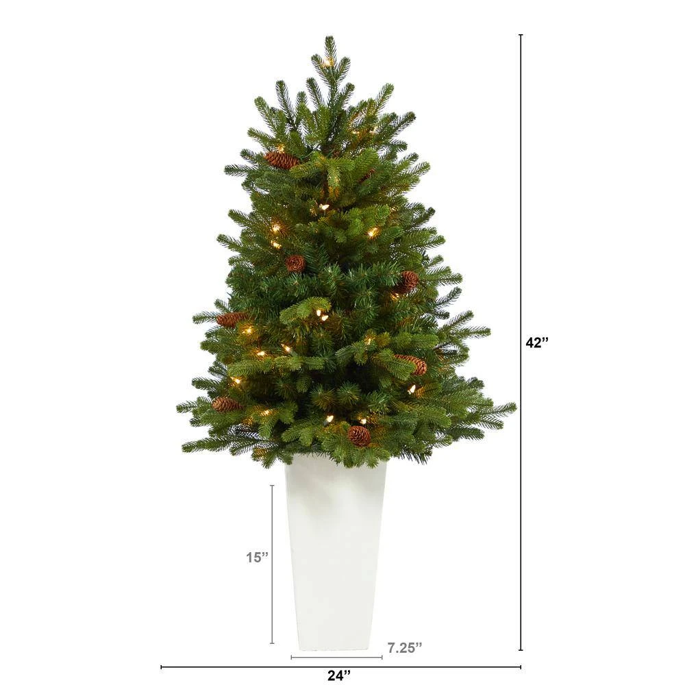 3.5 Ft. Yukon Mountain Fir Artificial Christmas Tree With 50 Clear Lights And Pine Cones In White Planter 4 3.5 Ft. Yukon Mountain Fir Artificial Christmas Tree With 50 Clear Lights And Pine Cones In White Planter - Image 2