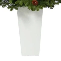 3.5 Ft. Yukon Mountain Fir Artificial Christmas Tree With 50 Clear Lights And Pine Cones In White Planter 13 3.5 Ft. Yukon Mountain Fir Artificial Christmas Tree With 50 Clear Lights And Pine Cones In White Planter -Holiday Glow Store nearly natural pre lit christmas trees t2291 fa 1000
