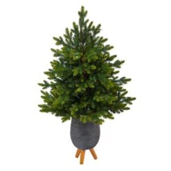 3.5 Ft. North Carolina Fir Artificial Christmas Tree With 150 Clear Lights And 563 Bendable Branches Gray Planter Stand -Holiday Glow Store nearly natural pre lit christmas trees t2325 4f 1000