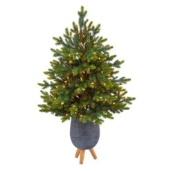 3.5 Ft. North Carolina Fir Artificial Christmas Tree With 150 Clear Lights And 563 Bendable Branches Gray Planter Stand