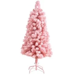 4 Ft. Holiday Frosted Pink Cashmere Artificial Christmas Tree With 30 Jumbo Multicolored Globe LED Lights -Holiday Glow Store nearly natural pre lit christmas trees t3030 1f 1000