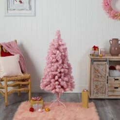 4 Ft. Holiday Frosted Pink Cashmere Artificial Christmas Tree With 30 Jumbo Multicolored Globe LED Lights -Holiday Glow Store nearly natural pre lit christmas trees t3030 76 1000